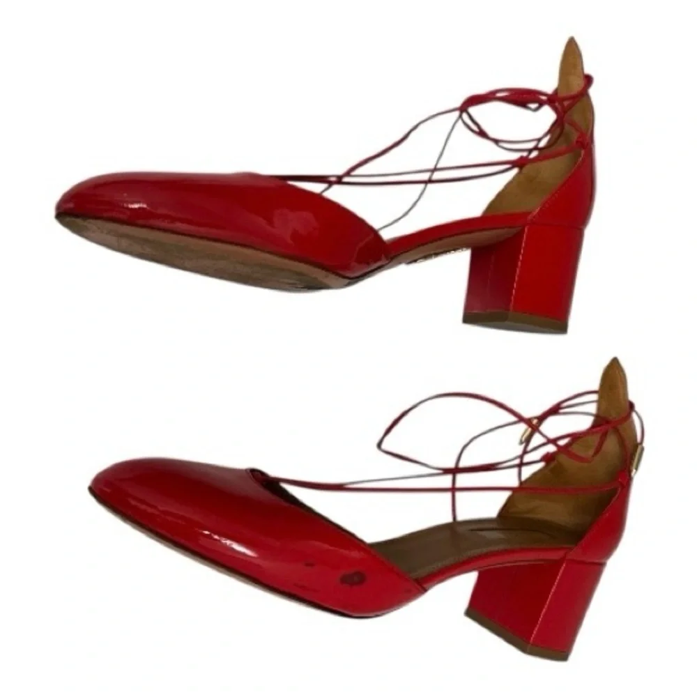 Aquazzura Alexa‎ Red Patent Leather Ankle Tie Pumps 37.5 Women’s Heels